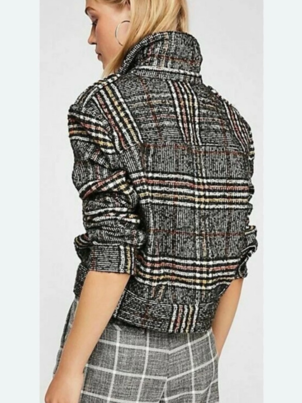 Free People Slouchy Eisenhower Jacket | Black Plaid Cropped Utility Jacket Boho - Picture 2 of 9